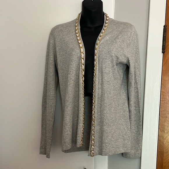 J. McGlaughlin Gray Cotton Blend Gold Chain Detail Cardigan Size Small - Picture 1 of 8